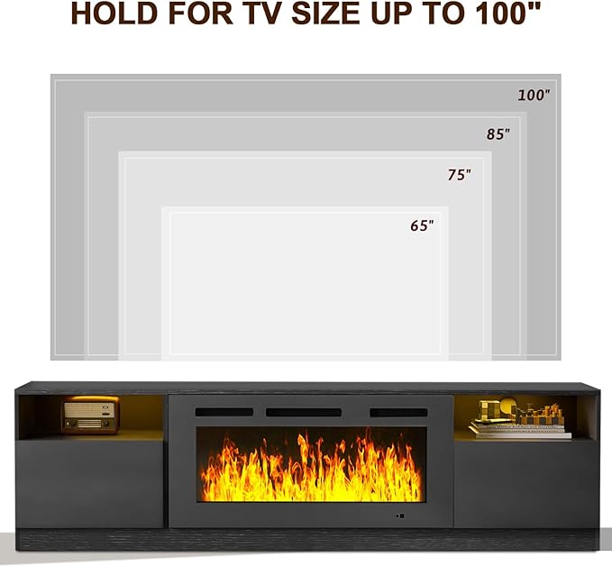 oneinmil 90” TV Stand with 50” Electric Fireplace, Large Modern Media Enterta...