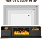 oneinmil 90” TV Stand with 50” Electric Fireplace, Large Modern Media Entertainment Center with Storage Cabinet and 12 Colors LED Lights for TVs Up to 100", Black+Black