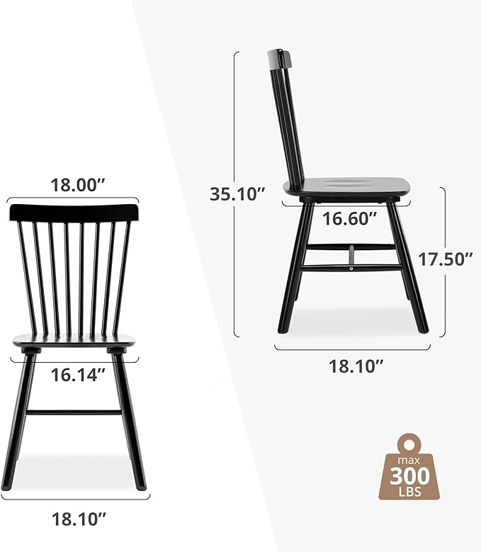 LUE BONA Windsor Dining Chair, Dining Chairs Set of 8, Spindle Back Wood Dining Chair, Kitchen Chairs Wooden, Farmhouse Dining Chairs for Kitchen and Dining Room, Black