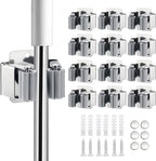 12PCS Broom and Mop Holder, Heavy Duty Garden Tool Organizer Rack Rake and Shovel Handle, Stainless Steel Mop Hanger. Wall Mounted Utility Rack with Screws, Silver