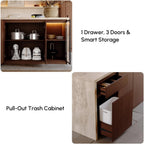 homary 72" Kitchen Island LED & Waterfall Edge - Modern Stationary Large Kitchen Cabinet with 3 Doors, 2 Drawers & Trash Storage, Adjustable Shelves (Matte Travertine & Walnut, Engineered Wood Top)