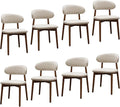 Farmhouse Dining Chairs Set of 8, Mid Century Modern Fabric Upholstered Kitchen Chairs, Wooden Dining Room Chair with Curved Back for Kitchen Dining Room Restaurant Cafe, Warm Gray (Only Chairs)