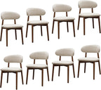 Farmhouse Dining Chairs Set of 8, Mid Century Modern Fabric Upholstered Kitchen Chairs, Wooden Dining Room Chair with Curved Back for Kitchen Dining Room Restaurant Cafe, Warm Gray (Only Chairs)