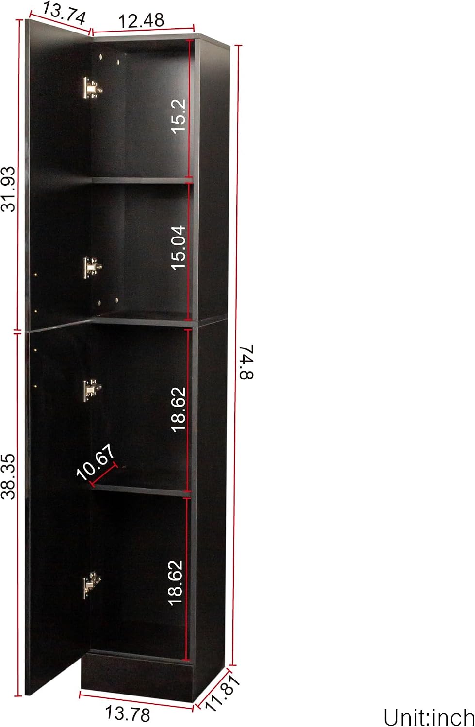 Modern Freestanding Cabinet with Inadjustable Shelves, for Kitchen Dining Roo...