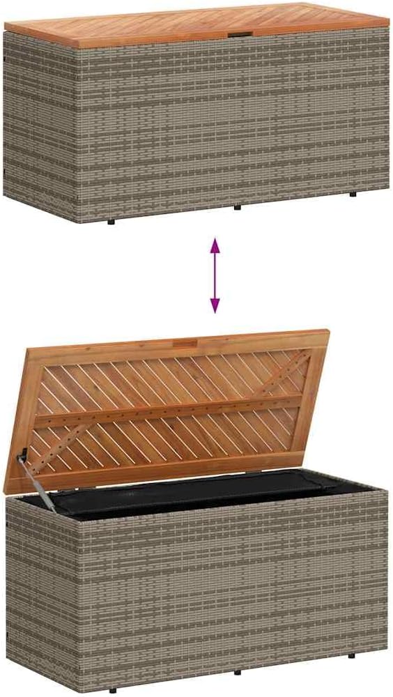 Modern Garden Storage Box Grey and Brown with PE Rattan and Acacia Wood for O...