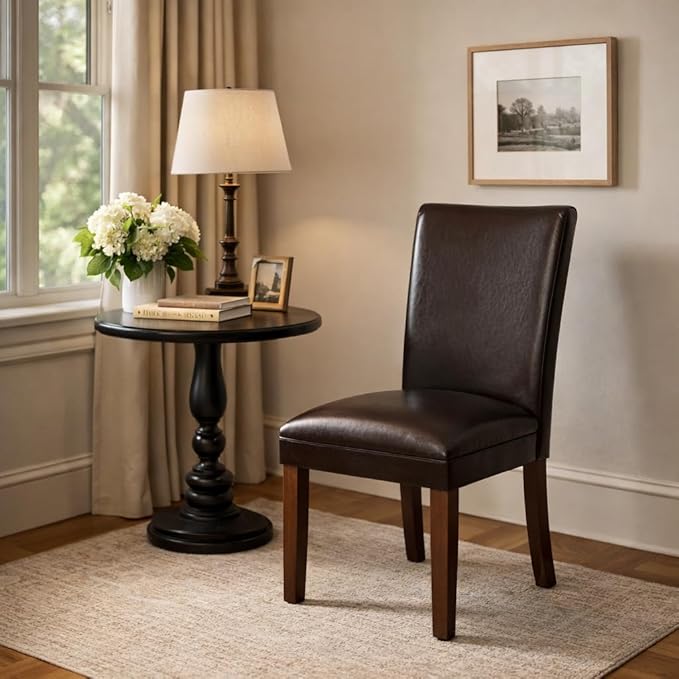 HomePop Parsons Dining Chair - Brown Faux Leather (Set of 2)