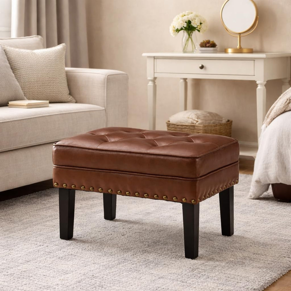 Glitzhome Faux Leather Foot Stool, Mid Century Modern Foot Stools Ottoman, Vi...