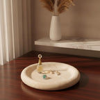 5.5 Inch Small Travertine Stone Tray Marble Jewelry Dish Trinket Tray for Women, Perfume, Coffee Table (Round)