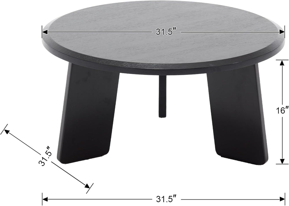 32 Inch Round Coffee Table, Solid Wood Center Table, Black