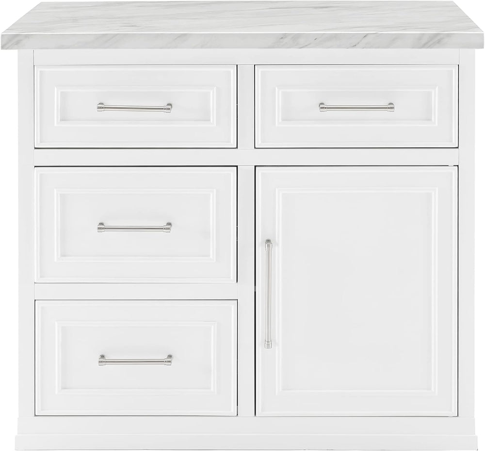 Crosley Furniture Cutler Faux Marble Top Kitchen Island with Storage, Breakfa...