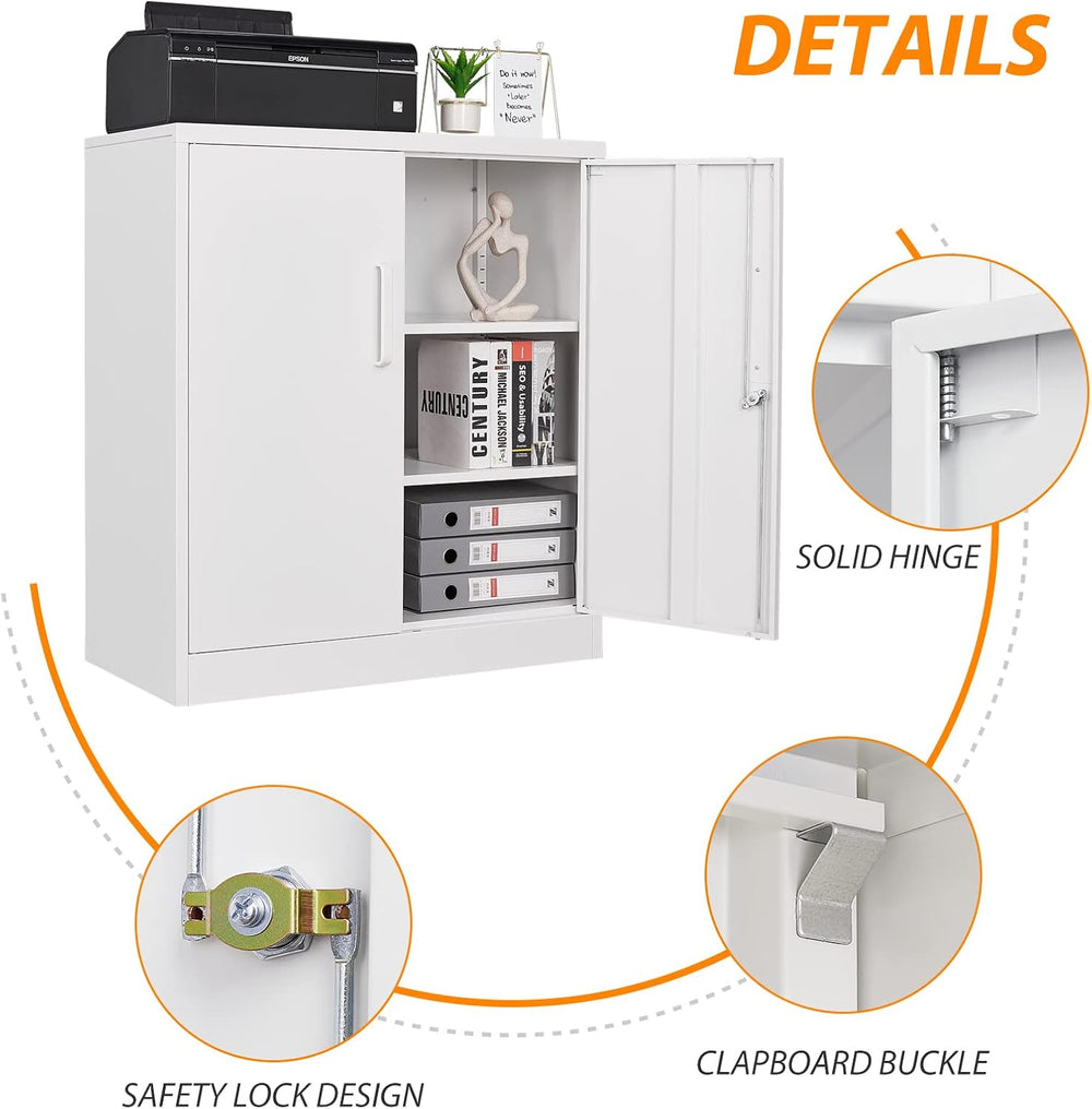 Metal Storage Cabinet, Lockable Steel Storage Cabinet with 2 Doors and Shelve...