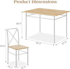 VECELO 5-Piece Kitchen Dining Table Set, Wood Tabletop & Heavy-Duty Metel Frame, Rectangle Dinette with 4 Chairs for Small Space, Breakfast Nook, Natural White