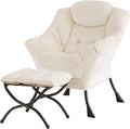 Tiita Lazy Chair with Ottoman, Modern Large Accent Lounge Armchair, Comfy Leisure Sofa Reading Chair with Footrest for Bedroom, Living Room, Dorm Rooms, Garden and Courtyard, Velvet Beige
