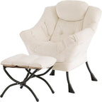 Tiita Lazy Chair with Ottoman, Modern Large Accent Lounge Armchair, Comfy Leisure Sofa Reading Chair with Footrest for Bedroom, Living Room, Dorm Rooms, Garden and Courtyard, Velvet Beige