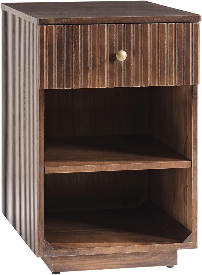HULALA HOME Mid-Century Modern End Table with Drawer and Open Shelves, Solid ...