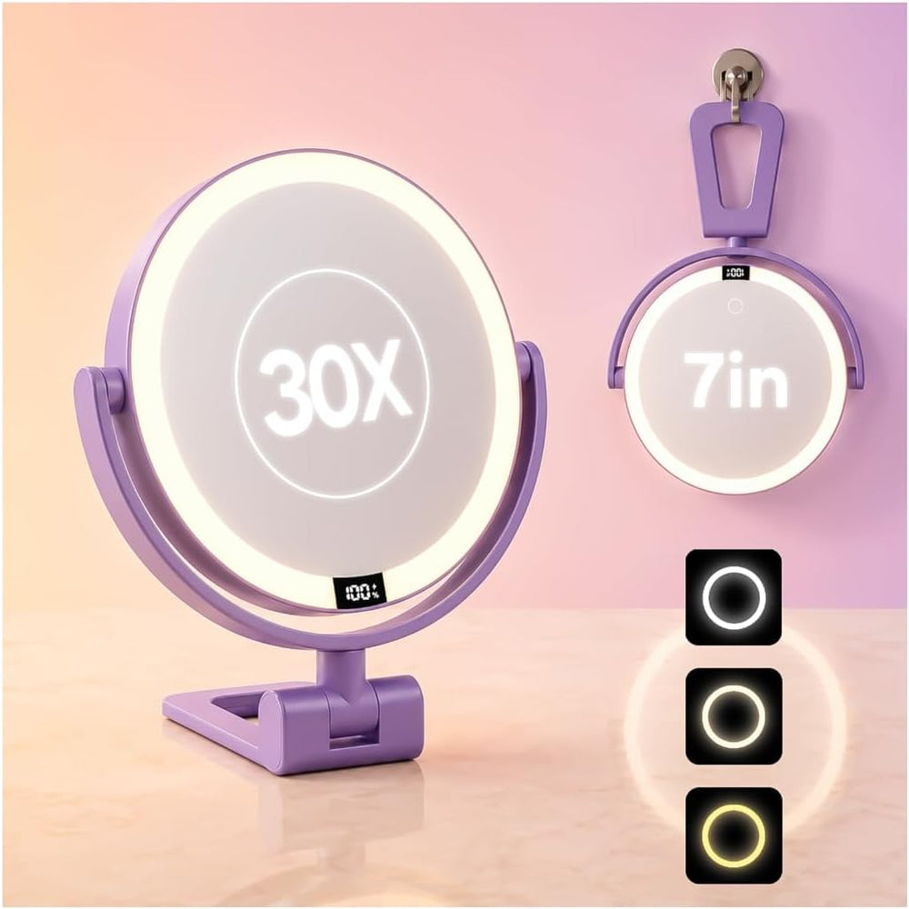 1X/30X Makeup Mirror with Lights, Magnifying Mirror (Purple)