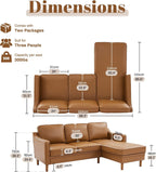 88" L-Shape Sofa, Faux Leather Sectional Couch, Mid Century Modern Couches with Solid Wood Frame for Living Room Bedroom