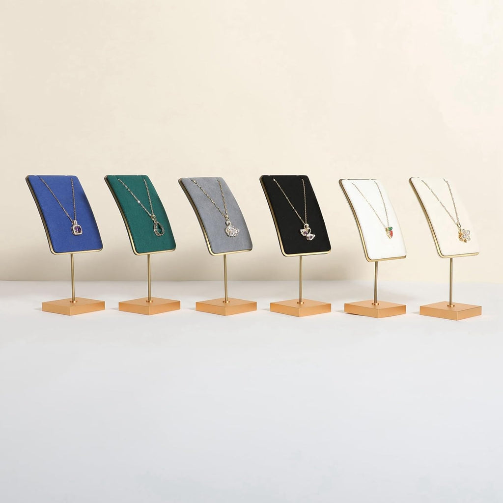 GemeShou Grey velvet necklace display stands for selling, small metal jewelry organizer necklaces storage for show【Grey】