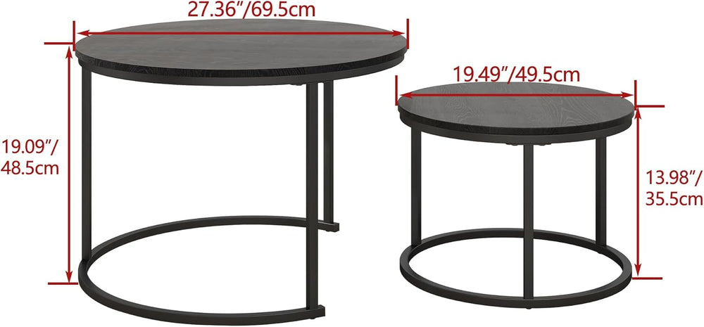 HOJINLINERO Round Nesting Coffee Table Set of 2,Wood Cocktail Table,Black | C...