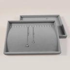 Velvet Jewelry Display Tray For Bracelet Pendant Necklace, Multi-Slot Stackable Storage Tray For Long Chain Jewelries, Drawer Insert Jewelry Organizer (Gray)