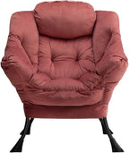 HollyHOME Modern Fabric Large Lazy Chair, Accent Oversized Comfy Reading Chair, Thick Padded Cozy Lounge Chair with Armrest, Steel Frame Leisure Sofa Chair for Living Room, Bedroom, Dorm, Dusty Rose