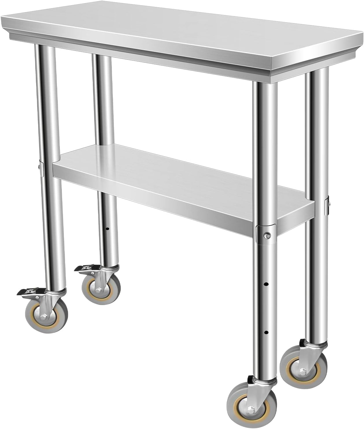 Stainless Steel Table for Prep & Work 30 x 12 Inches with Caster Wheels, NSF Commercial Heavy Duty Table with Undershelf and Galvanized Legs for Garage Restaurant Home and Hotel
