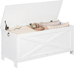43.3" Toy Chest, Sturdy Entryway Storage Chest with Safety Hinges, Retro Toy Box, Wooden Look Accent Furniture for Living Room, Bedroom, White SCWT48501