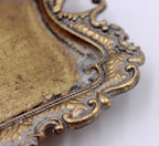 Funly mee Small Antique Trinket Dish Vintage Gold Metal Jewelry Tray, Ring Holder-5.3 x 3.5 x 1.2 inches