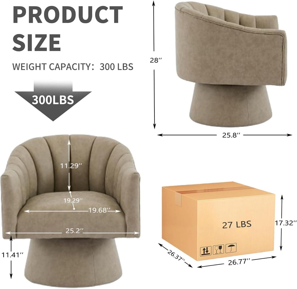 Swivel Accent Chair, Faux Leather 360° Swivel Barrel Chair Upholstered Modern...