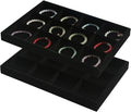 Coward 2PC Black Velvet Stackable 12 Grids Jewelry Organizer Tray Bracelet Display Stand for Selling Velvet Necklace Holder Earring Box Storage (12grid+12grid)