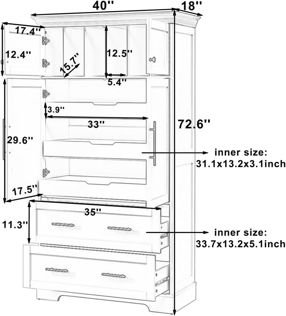 Farmhouse Pantry Cabinet, 72.6''H Freestanding Food Pantry with Pull-...