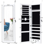 Giantex Jewelry Armoire Cabinet Wall Mounted Door Hanging, Lockable Jewelry Cabinet with Full Length Mirror, 15 LED Lights, Large Storage Jewelry Box Organizers with 2 Drawers (14.5"W x 4"D x 47.5"H)