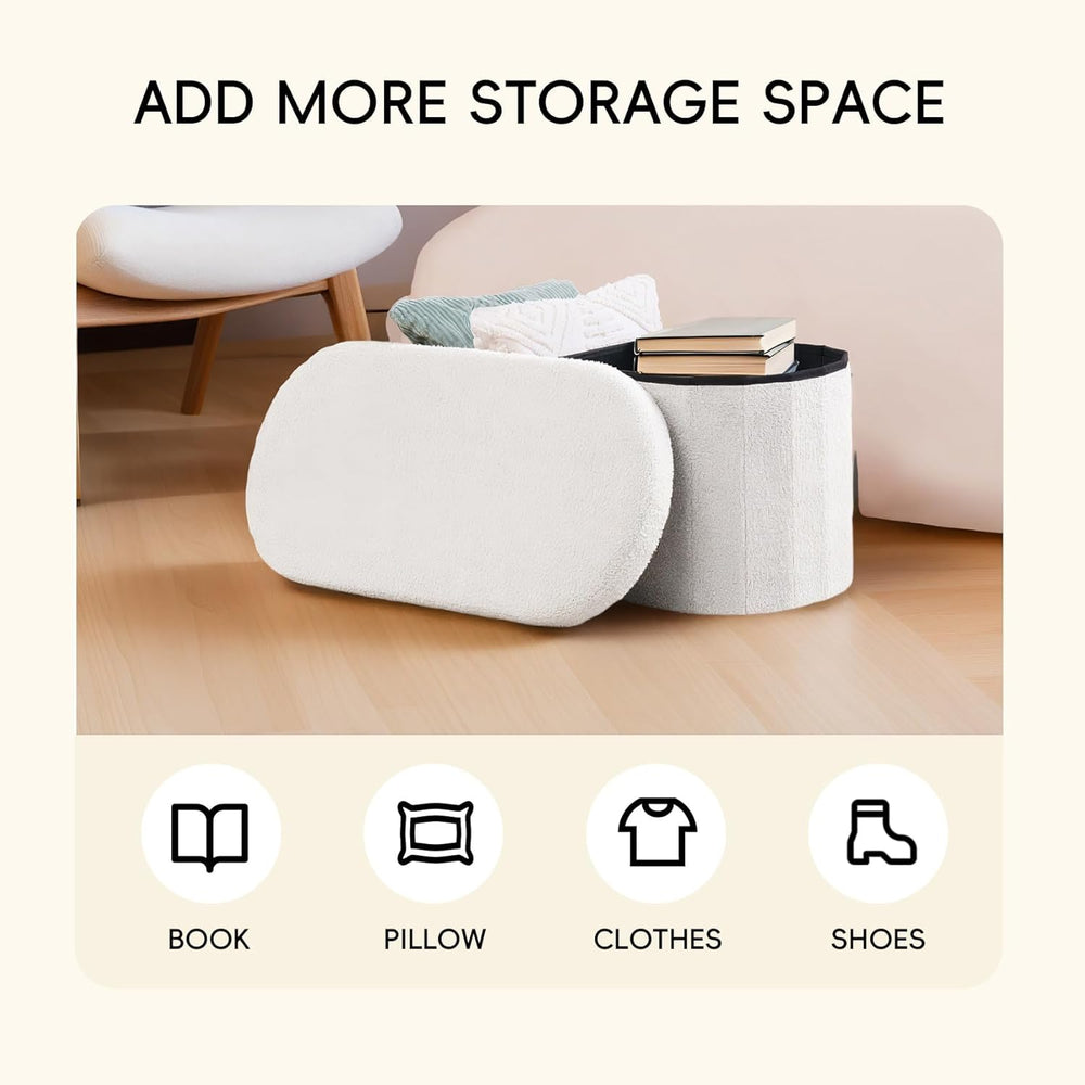 PINPLUS Storage Ottoman Bench Tufted Oval with Storage for Living Room Boulce...