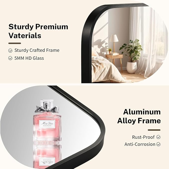 Black Bathroom Mirror, 24x36 Inch Aluminum Frame Rectangle Mirror, Anti-Rust, Tempered Glass, Wall Mirror for Over Sink, Vanity, Bedroom, Entryway, Horizontal/Vertical