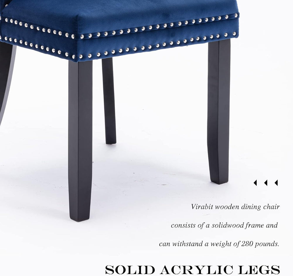 Dining Chairs Set of 2,Velvet Kitchen Chairs with Wood Legs(Blue) | JETEAGO U...
