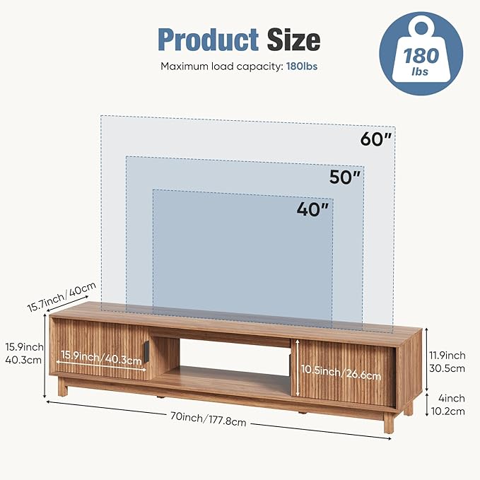 DUMOS 70" Mid Century Modern TV Stand, Mocha Brown Wood Entertainment Center with Storage Cabinets, Media Console Table with Straight Legs & Cable Management for Living Room, Bedroom, Office