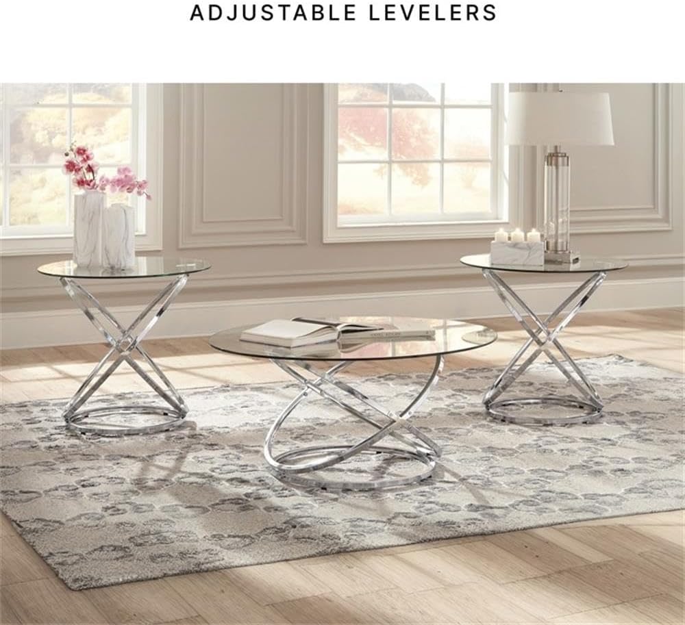 BOWERY HILL Modern 3-Piece Coffee Table Set, Glass Top with Chrome Metal Ring...