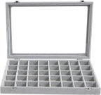 Wudygirl Jewelry Organizer Velvet Jewelry Box 40 Grid Earring Holder Organizer with Lid Ring Holder Ring Display Case Adjustable (Gray)