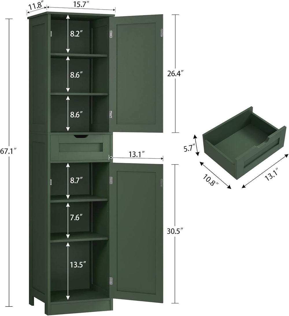 TEENFON Tall Bathroom Cabinet with 2 Doors & 1 Drawer, Narrow Bathroom St...