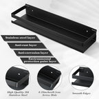 Lallisa 2 Pieces Stainless Steel Shelf Bathroom Shower Floating Shelves Wall Mounted Shower Caddy Basket Shelf Storage Organizer Shelves for Bathroom, Kitchen, Living Room (Black,15.75 Inch/ 40 cm)