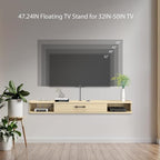 Floating TV Unit, 47'' Wall Mounted TV Cabinet, Floating Shelves with Door, Modern Entertainment Media Console Center Large Storage TV Bench for Living Room & Office (47.24IN, Light Oak)