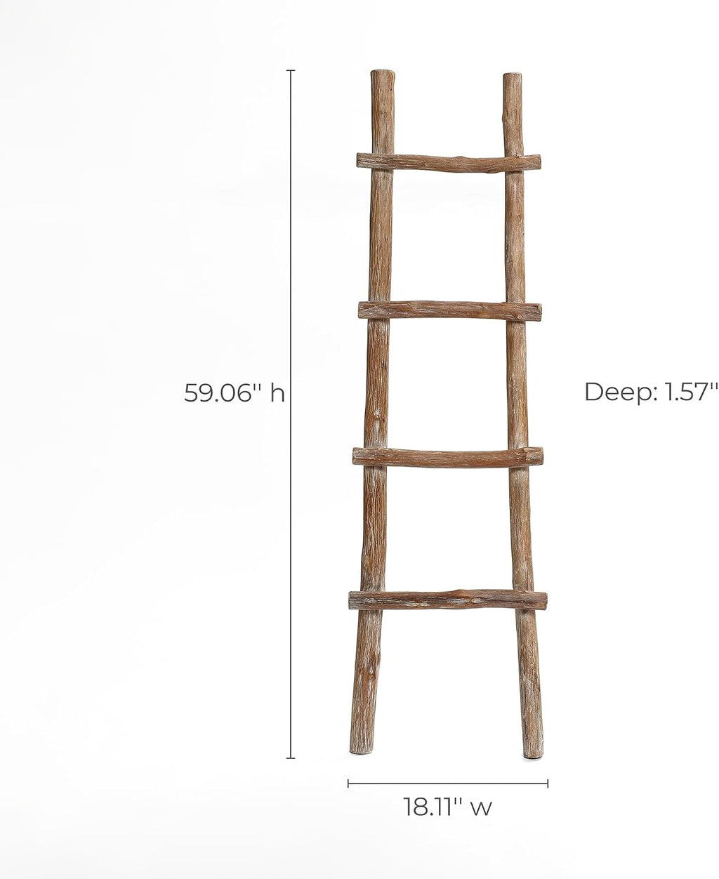 LuxenHome 60-Inch Tall Solid Wood Natural 4-Rung Blanket Ladder