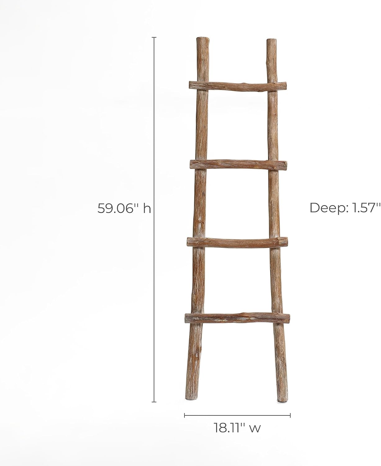 LuxenHome 60-Inch Tall Solid Wood Natural 4-Rung Blanket Ladder