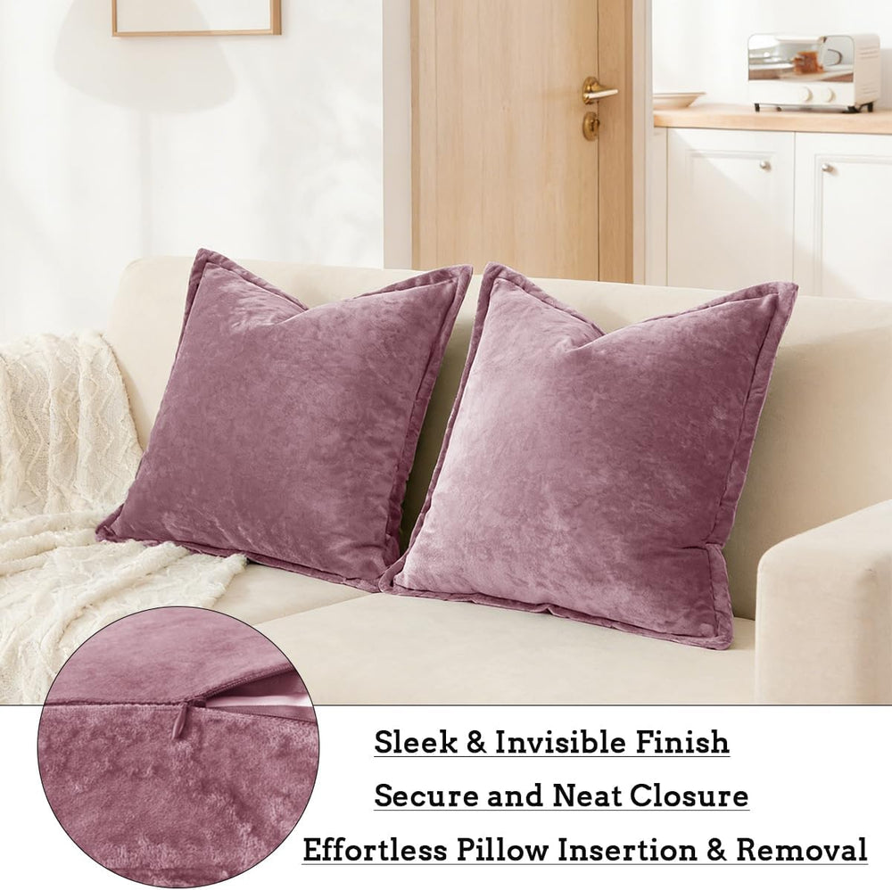 Luxurious Velvet Euro Shams Decorative Throw Pillow Covers 26x26 Set of 2 Sol...