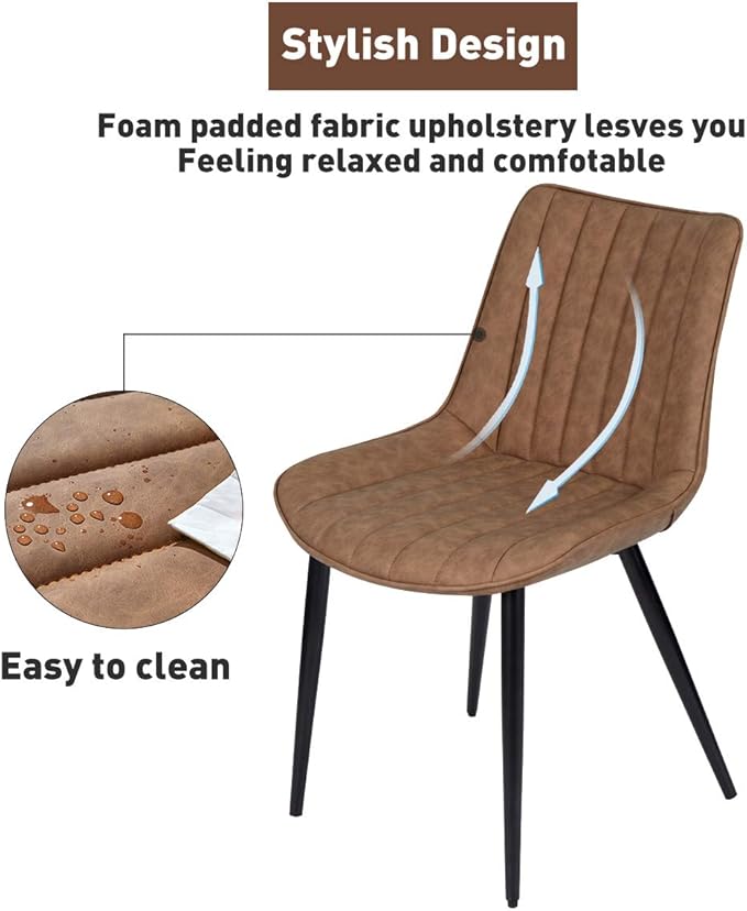 Faux Leather Dining Chairs Set of 2 Mid Century Modern Leisure Upholstered Ch...