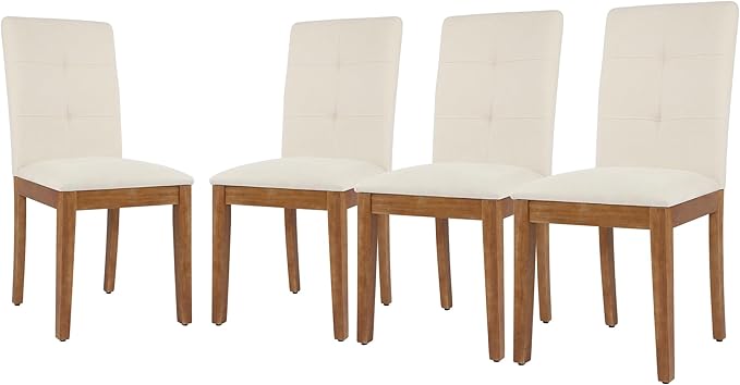 DAGONHIL Dining Chairs Set of 4, Modern Upholstered Fabric Dining Room Chairs, Armless Kitchen Chairs with Wood Legs and Padded Seat for Living Room, Bedroom, Kitchen (Beige)