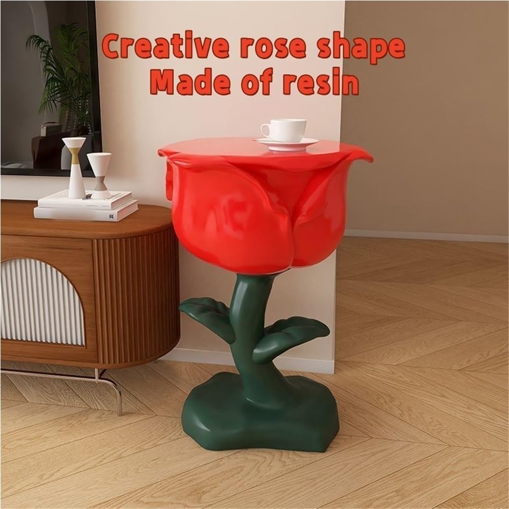 Romantic Rose-Shaped Side Table, Resin Bedside Table with Round Corner, Multi...