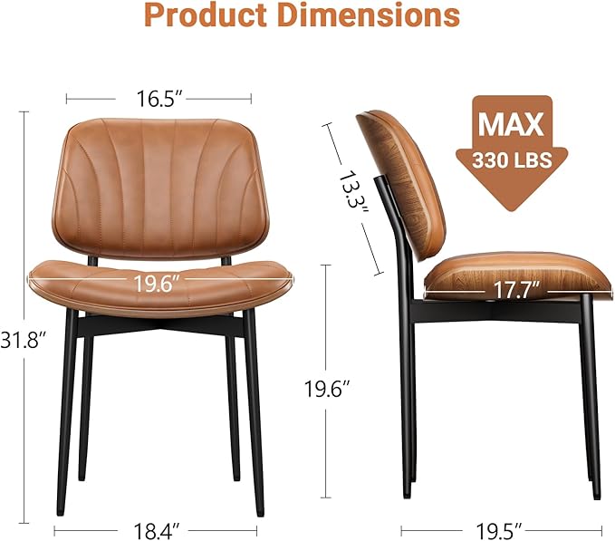 Dining Chairs Set of 2, Dining Room and Kitchen Chairs, Mid Century Modern Accent Chair, Upholstered PU Leather Chairs for Vanity with Walnut Bentwood and Metal Legs, Light Tan