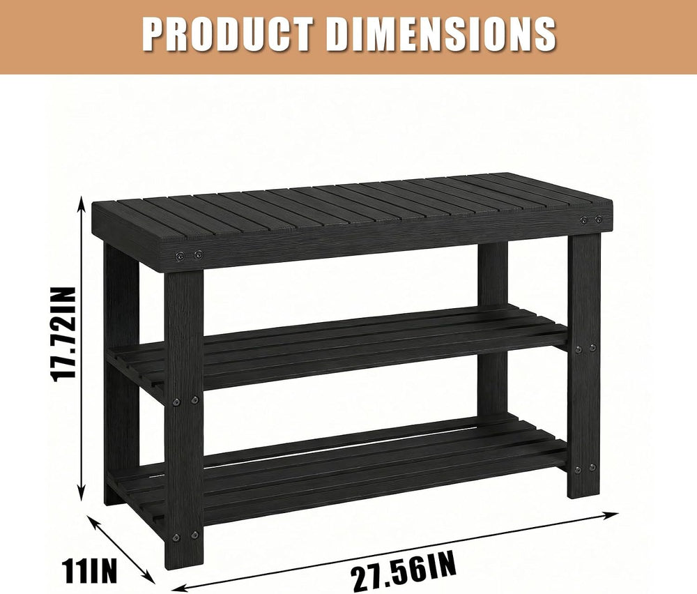 Shoe Rack Bench, 3 Tier Shoe Storage Bench, 28 Inch Bamboo Shoe Organizer, En...