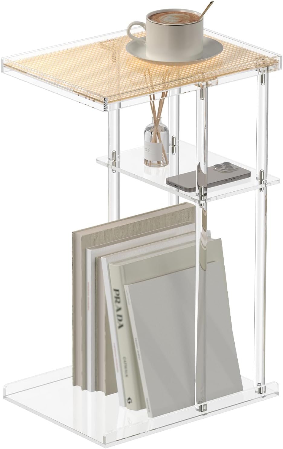 HMYHUM Acrylic C-Shaped End Table, 3-Tier Clear Side Table for Couch, Living ...